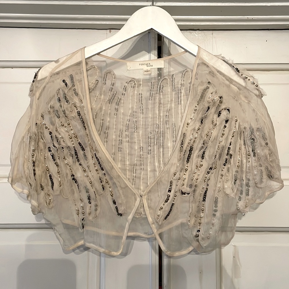 Anthropologie Feather and Bone Sequined Bolero